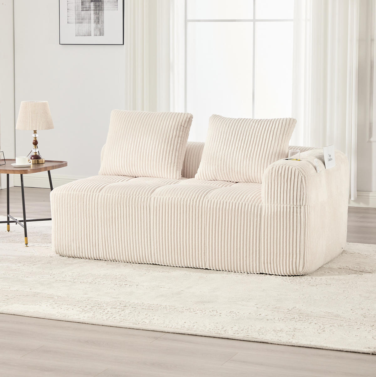 2-SITZER Sofa Cord mit Seitenfächern und Becherhaltern 158/93/61 cm Beige - Beige, Textil (93/61/158cm) - Redom