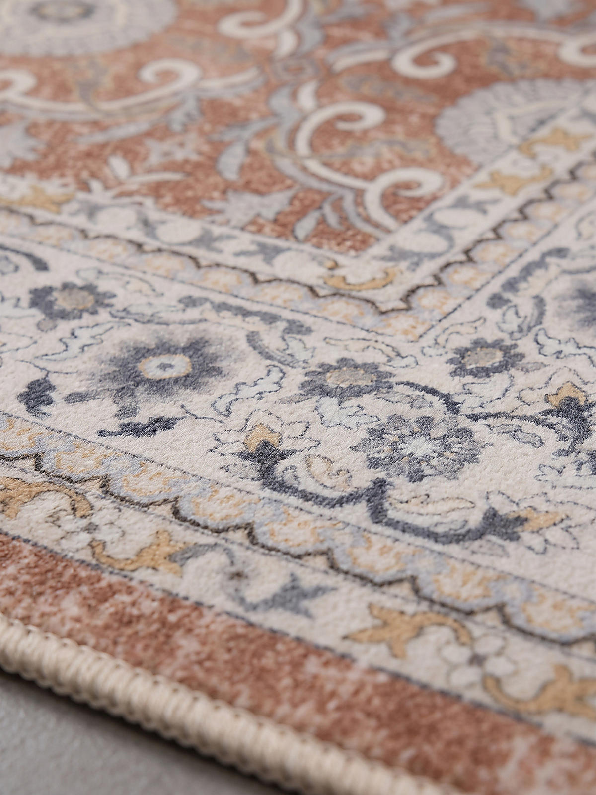 TEPPICH Kurzflor, waschbar, mit floralen Ornamenten, VERNANTE in Terrakotta-Creme, 140 x 200 cm - Rot, Textil (140/200cm) - KADIMA DESIGN