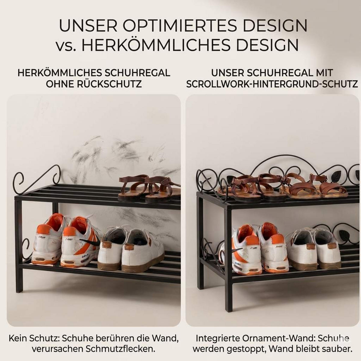 SCHUHREGAL Mi-2 Regal 92 cm Schuhschrank 21236 Schuhablage Metall Schmiedeeisen - Schwarz, Metall (92/38/30cm) - DanDiBo