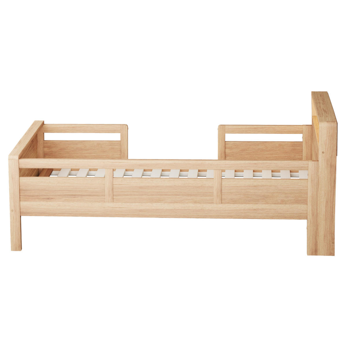 KINDERBETT 90/200 cm mit LED-Leuchte, USB- und Type-C-Anschluss, Kopfteil mit Ablage und Seitengittern, farbe - Naturfarben, Holzwerkstoff (90/200cm) - Redom