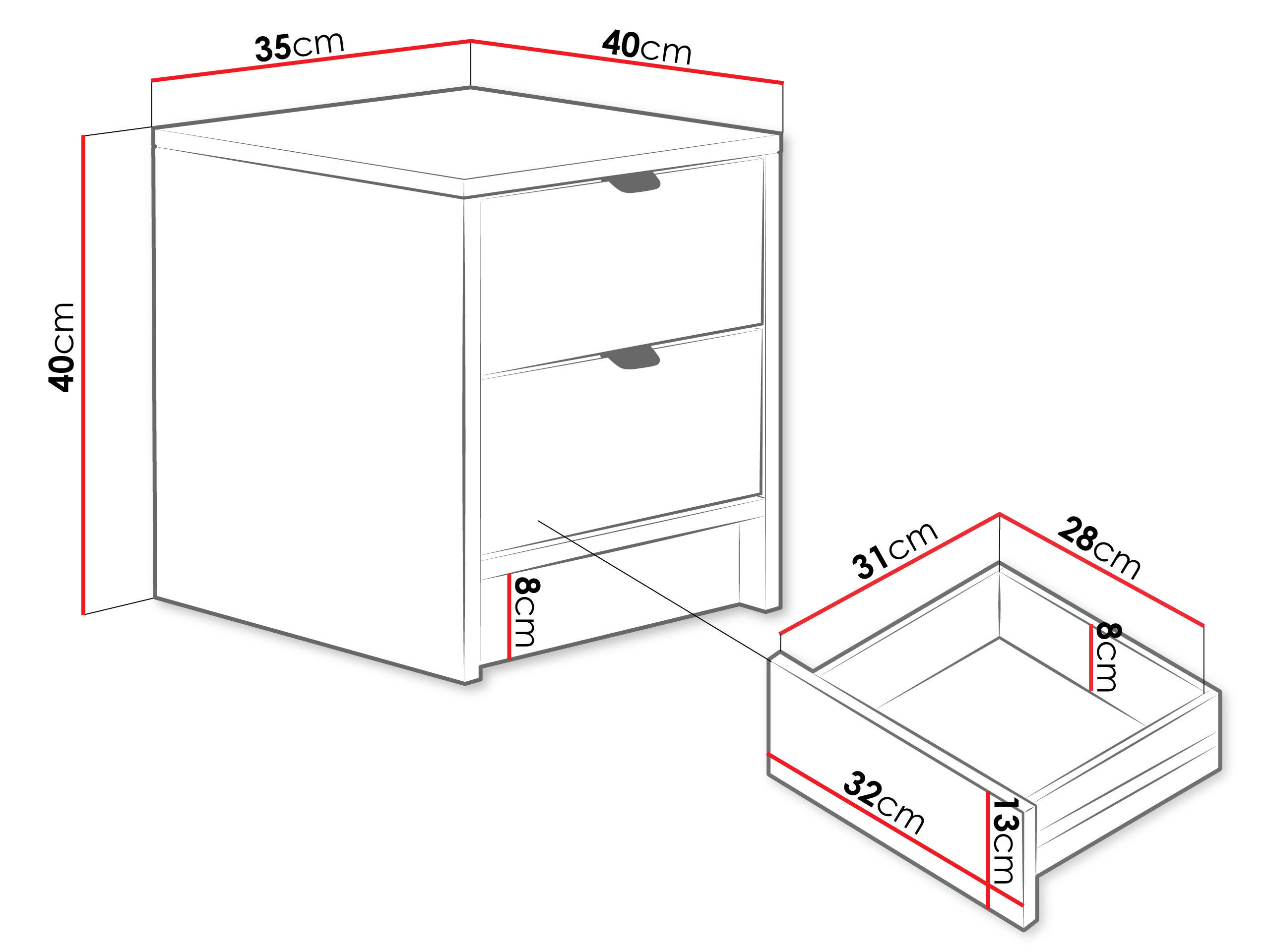 Thumbnail - Mirjan24 Nachttisch, Schwarz, Metall, 2 Schubladen, Rechteckig, 40x40x35 cm, Schlafzimmer, Nachttische