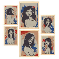 POSTER Set Mit 6 Faszinierende Schönheit In Weibliche Zusammenfassung Ästhetische Dekorative Gemälde Für Ihr Zuhause A3 & A4 Rahmen Aus Hellem Holz - Beige, Papier (29/3cm) - Nacnic