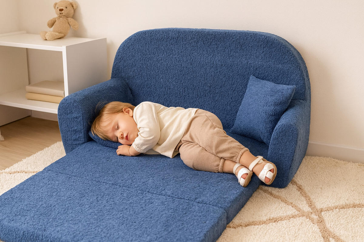 MINI-SOFA David - Ausklappbares Kindersofa aus Teddystoff in blau - Blau, Textil (78/45/40cm) - Fortisline