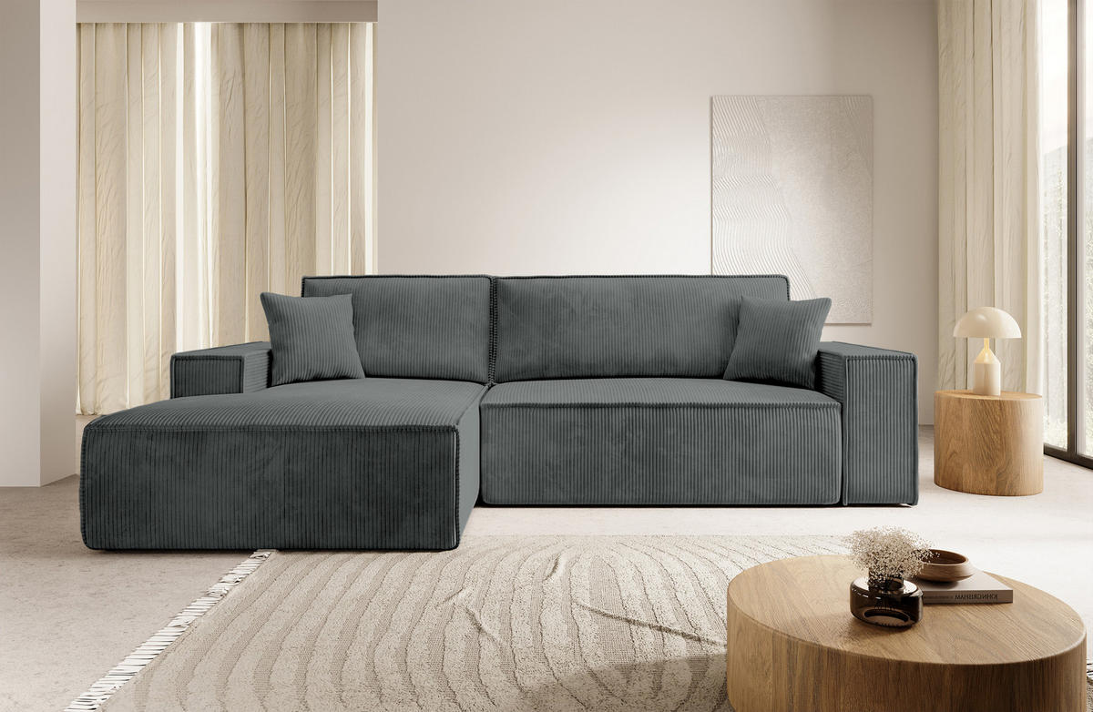 ECKSOFA Farese Grau Cordbezug - Schwarz/Grau, Kunststoff/Textil (267/167cm) - Selsey