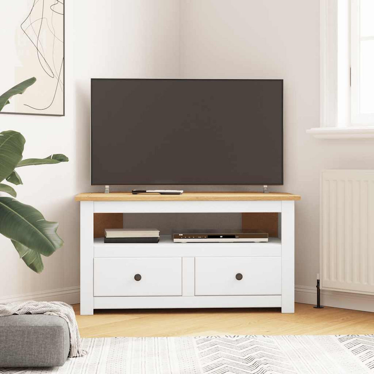 TV-ECKSCHRANK Weiss 93/49/49 Cm Massivholz Panama-Kiefer - Weiß, Holz (49/93/49cm) - vidaXL
