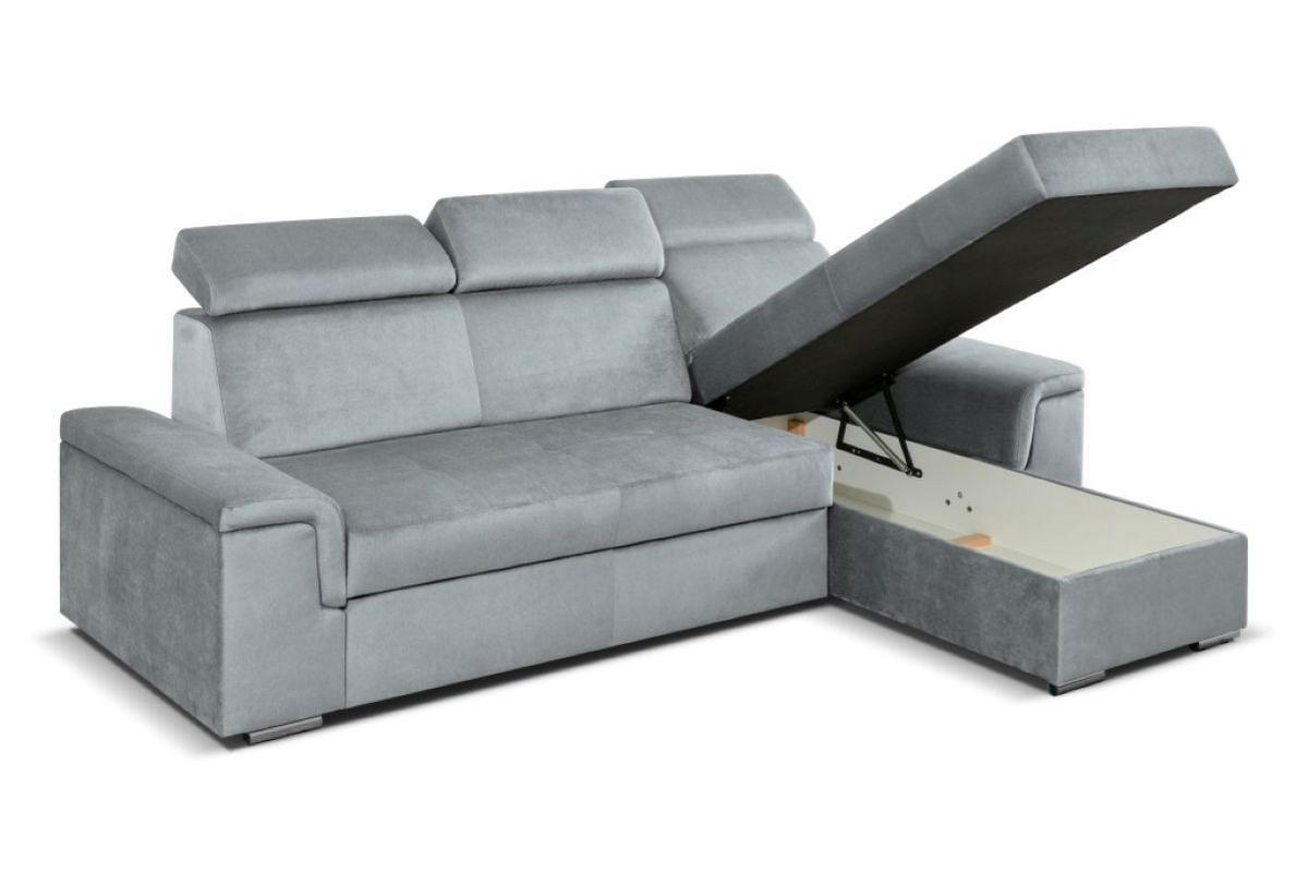 ECKSOFA Monaco L-Form mit Schlaffunktion und Bettkasten 245 cm, hellgrau - Hellgrau, Holz/Kunststoff (245/163cm) - Margaret Hadas24