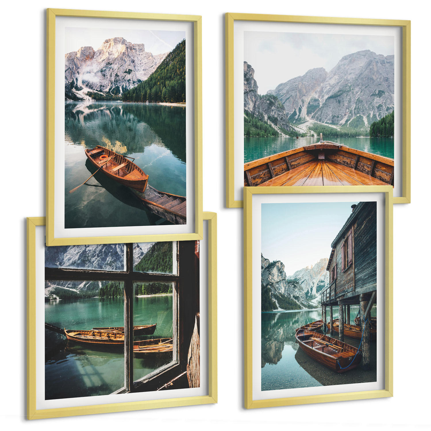 BILDER SET 4er Set - 50x50 cm & 40x60 cm Goldrahmen - Haus am Bergsee Łódź - Goldfarben, Kunststoff (50/50cm) - TULUP
