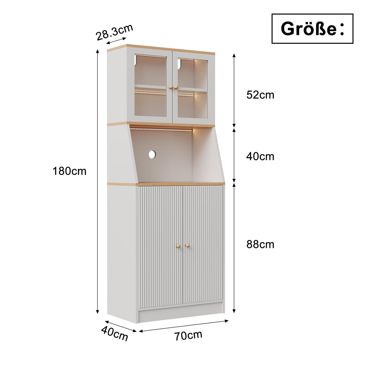BUFFET modern, weiß, LED-Beleuchtung, groß, minimalistisch, elegant - Weiß, Holz (70/180/40cm) - EuroLiving