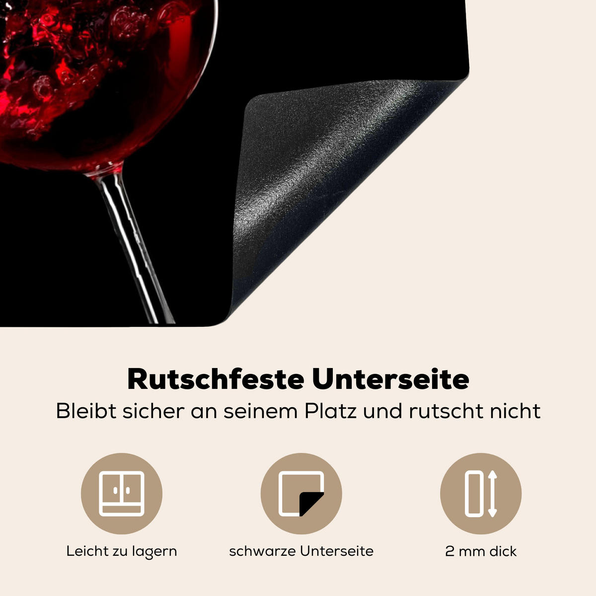 HERDABDECKPLATTE Rotwein - Weißwein - Glas - Schwarz Induktionsschutz 81.6x52.7 cm - Weinrot, Kunststoff (81.6/52.7/0.2cm) - MuchoWow