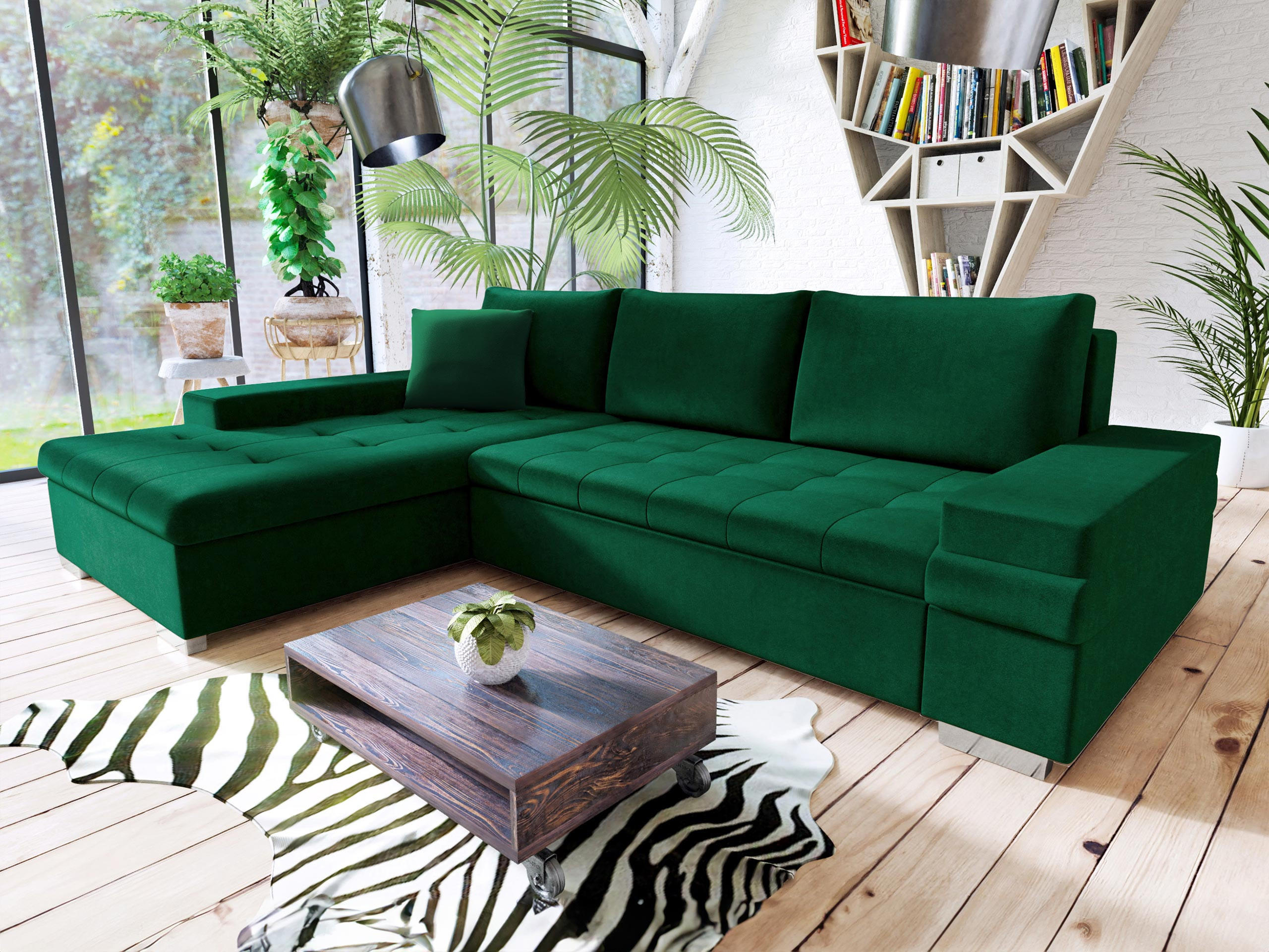 ECKSOFA Bangkok Mini - Smaragdgrün/Silberfarben, Holz/Textil (274/182cm) - MIRJAN24