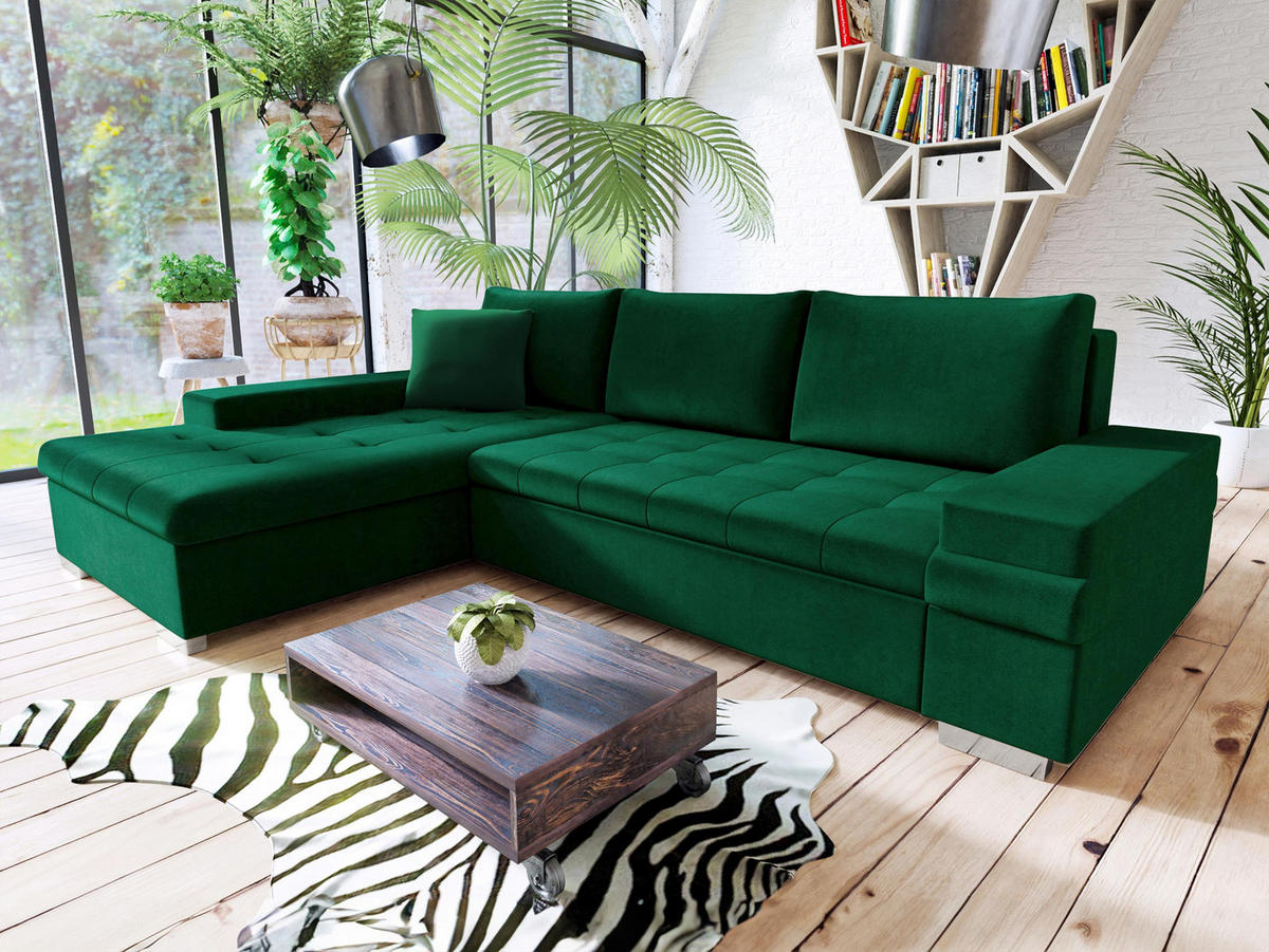 ECKSOFA Bangkok Mini - Smaragdgrün/Silberfarben, Holz/Textil (274/182cm) - MIRJAN24