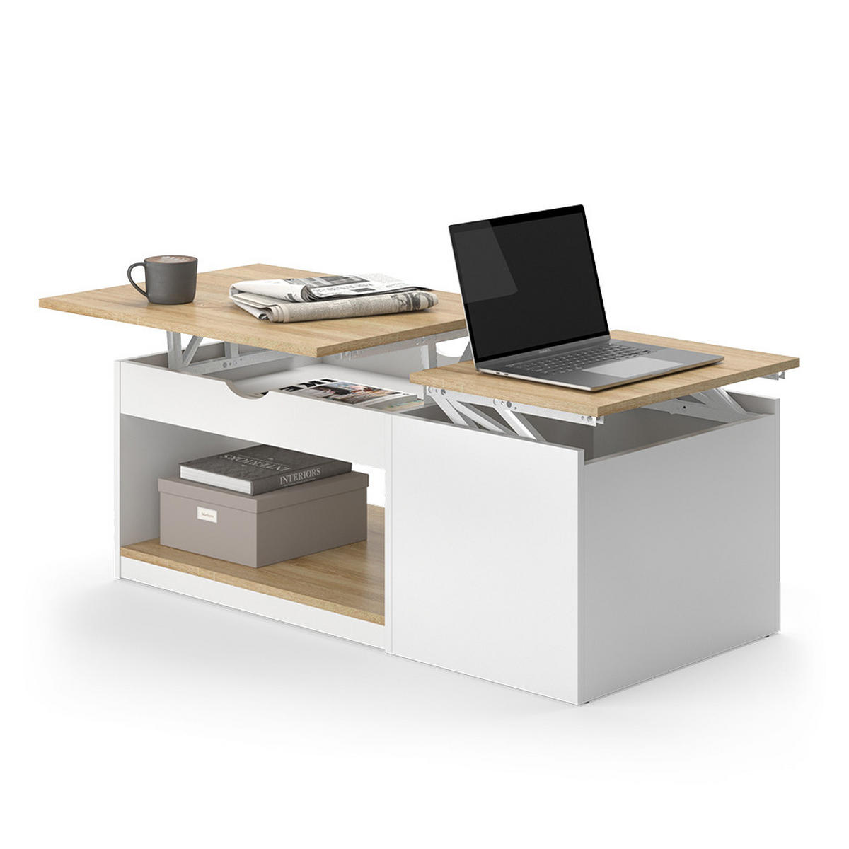 COUCHTISCH Avela Weiß/Sonoma 55 x 110 cm - Weiß, Holzwerkstoff (110/55/54cm) - Vicco