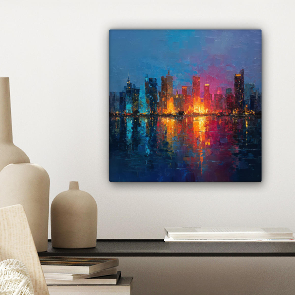 LEINWANDBILD Skyline - Pinselstriche - Dunkelblau - Leuchtend Deko Wohnzimmer 20x20 cm - Blau, Textil (20/20cm) - MuchoWow