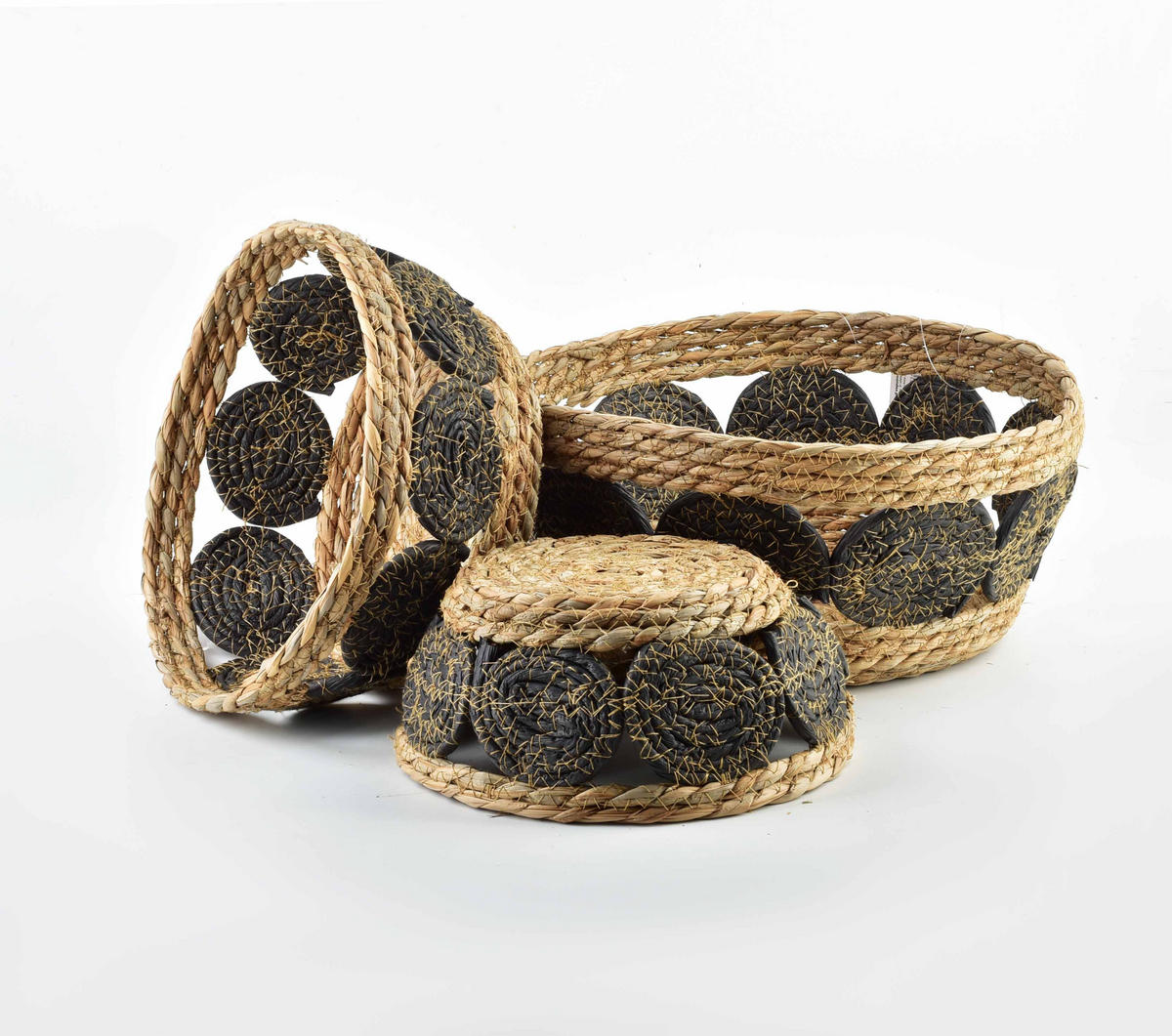 KORB Bali 3er Set grau 30/30/15 cm Seegras - Schwarz, Naturmaterialien/Kunststoff (30/15/30cm) - Mondex