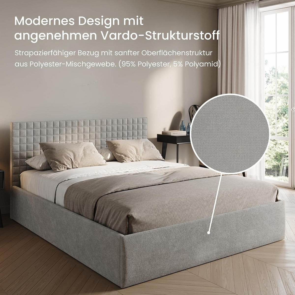 POLSTERBETT VARDO-Stoff 160x200 cm in Grau - Grau, Textil (160/200cm) - Home Collective