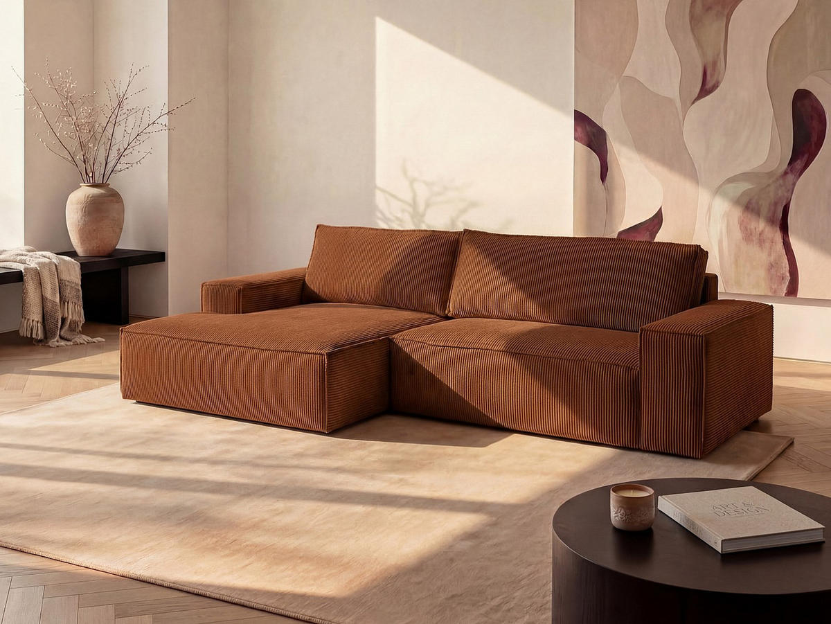 ECKSOFA mit Schlaffunktion - Ecke links - Cord - Terracotta - AMELIA - Terracotta, Textil (267/167cm) - Vente-Unique