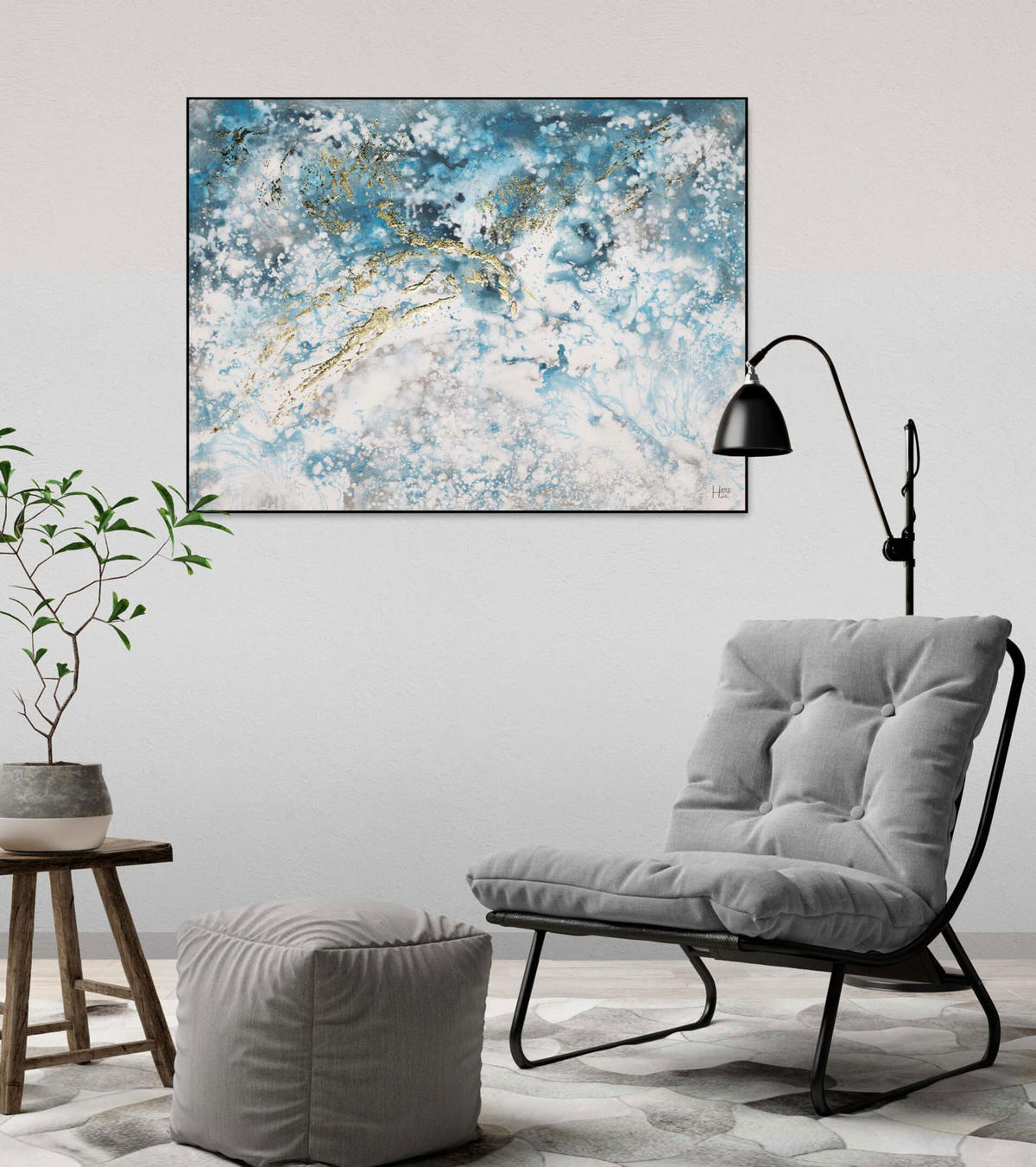 ACRYLBILD HANDGEMALT 100/75 cm - Blau/Weiß, Holz/Textil (1.78/75cm) - KUNSTLOFT