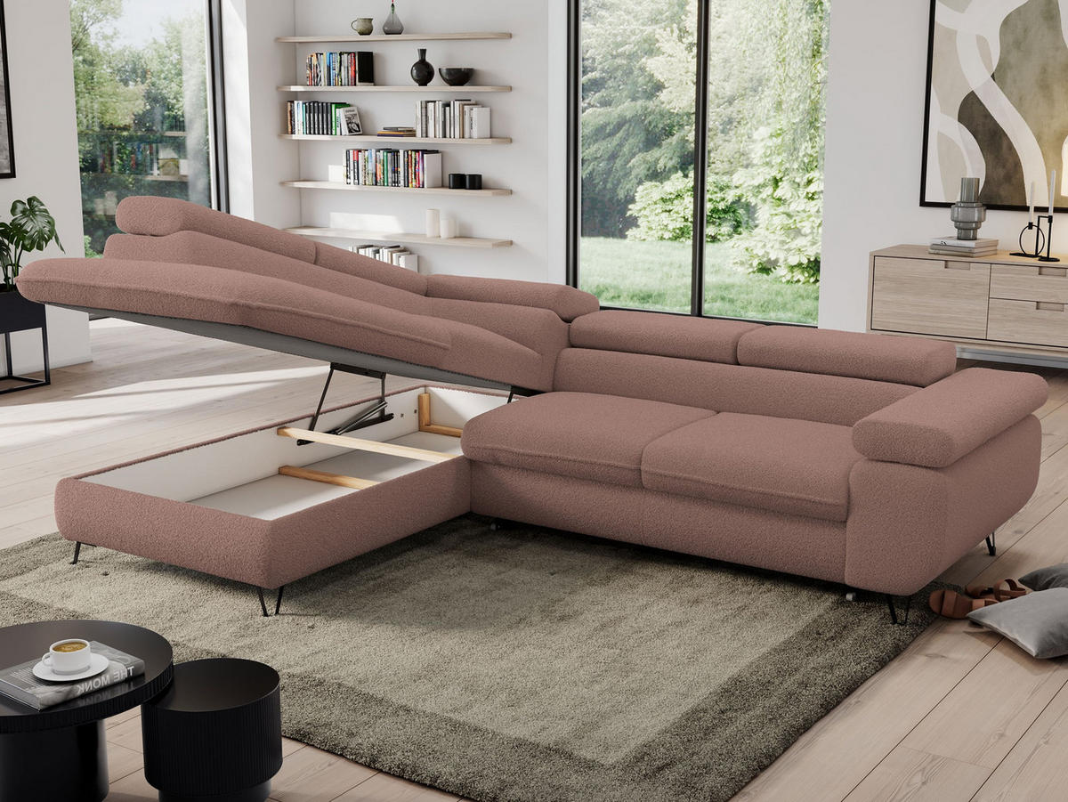 ECKSOFA PEDRO L Rosa Boucle - Links Seite - Schwarz/Rosa, Textil/Metall (208/273cm) - MKS