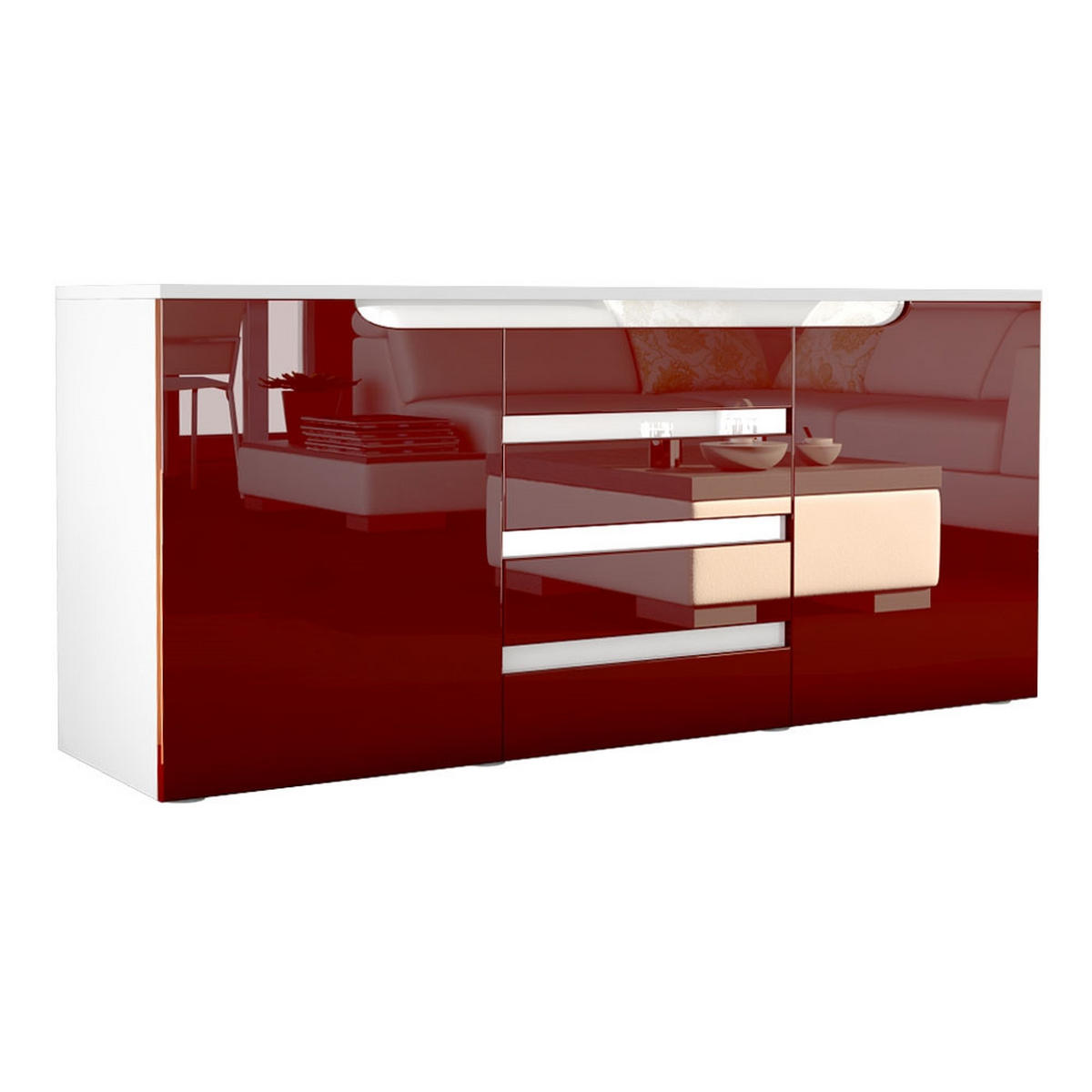 SIDEBOARD Sintra Bordeaux Hochglanz / Weiß Hochglanz - Bordeaux, Holzwerkstoff (139/72/35cm) - Vladon