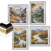WANDBILDER 4er Set - 50x50 cm & 40x60 cm Silberner Rahmen - Berglandschaften mit einem Fluss - Silberfarben, Kunststoff (50/50cm) - ArtPrintCave