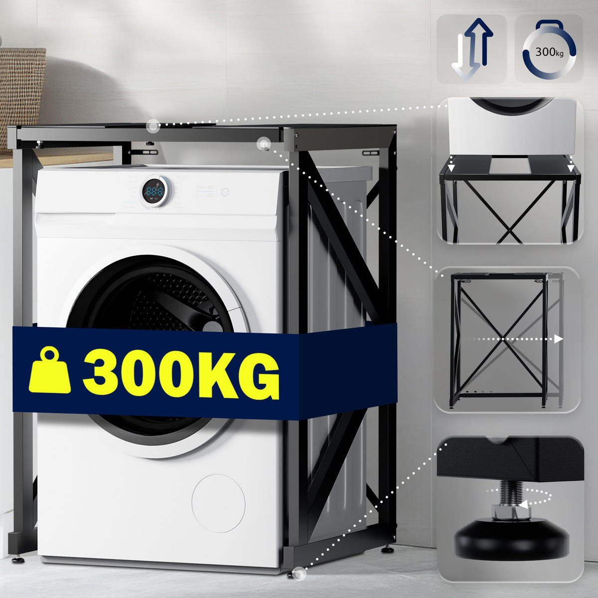 STAPELGESTELL für Wäschetrockner auf Waschmaschine RALF Schwarz - Schwarz, Metall (84/101/60cm) - DELUKE