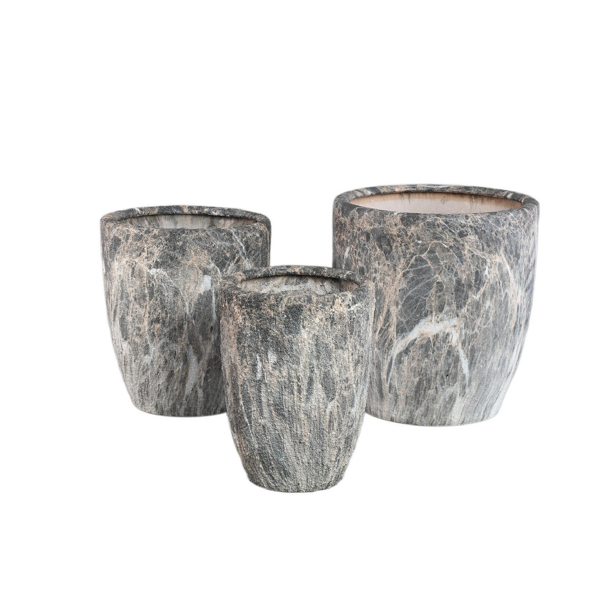 TOPF Miah Grau 40/40/42cm 3er-Set - Grau, Keramik (42cm) - PTMD Collection