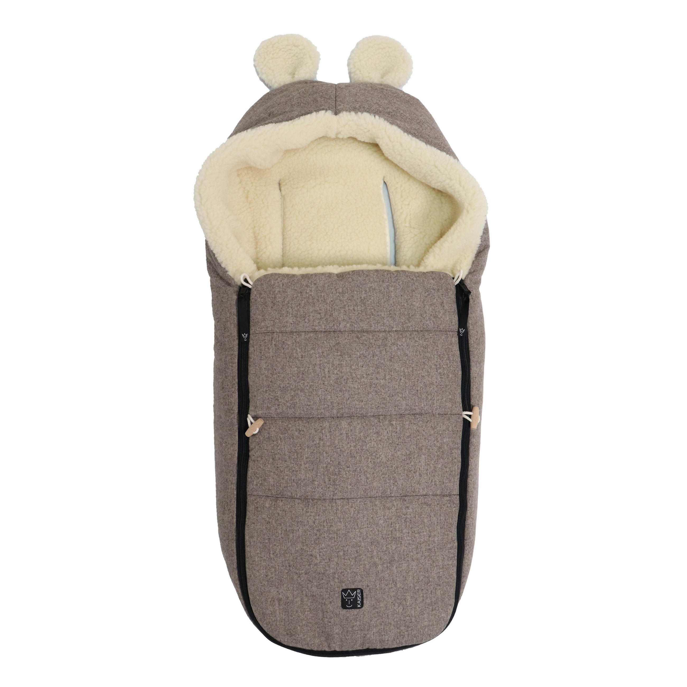 BABYSCHALENFUSSSACK Hoody Maus Wool, pepper brown - Hellbraun, Naturmaterialien (40/12/84cm) - Kaiserbaby