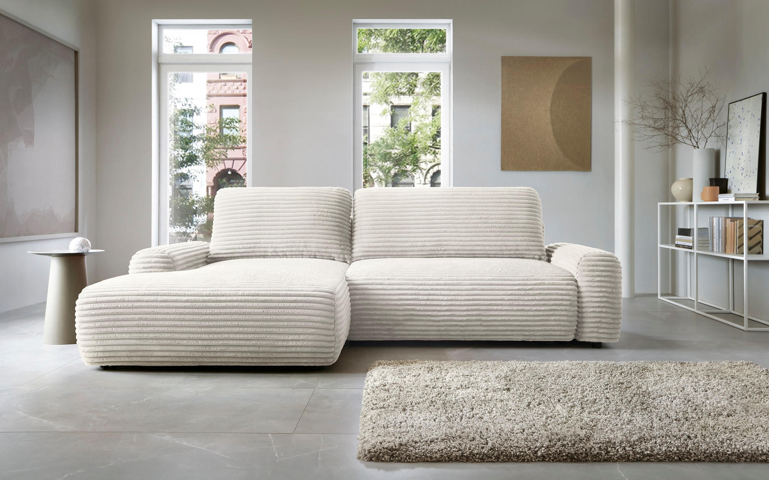 ECKSOFA Cordina Weiß, mit Schlaffunktion und Bettzeugbehälter, linke seite - Weiß, Holzwerkstoff (264/162cm) - Bettso