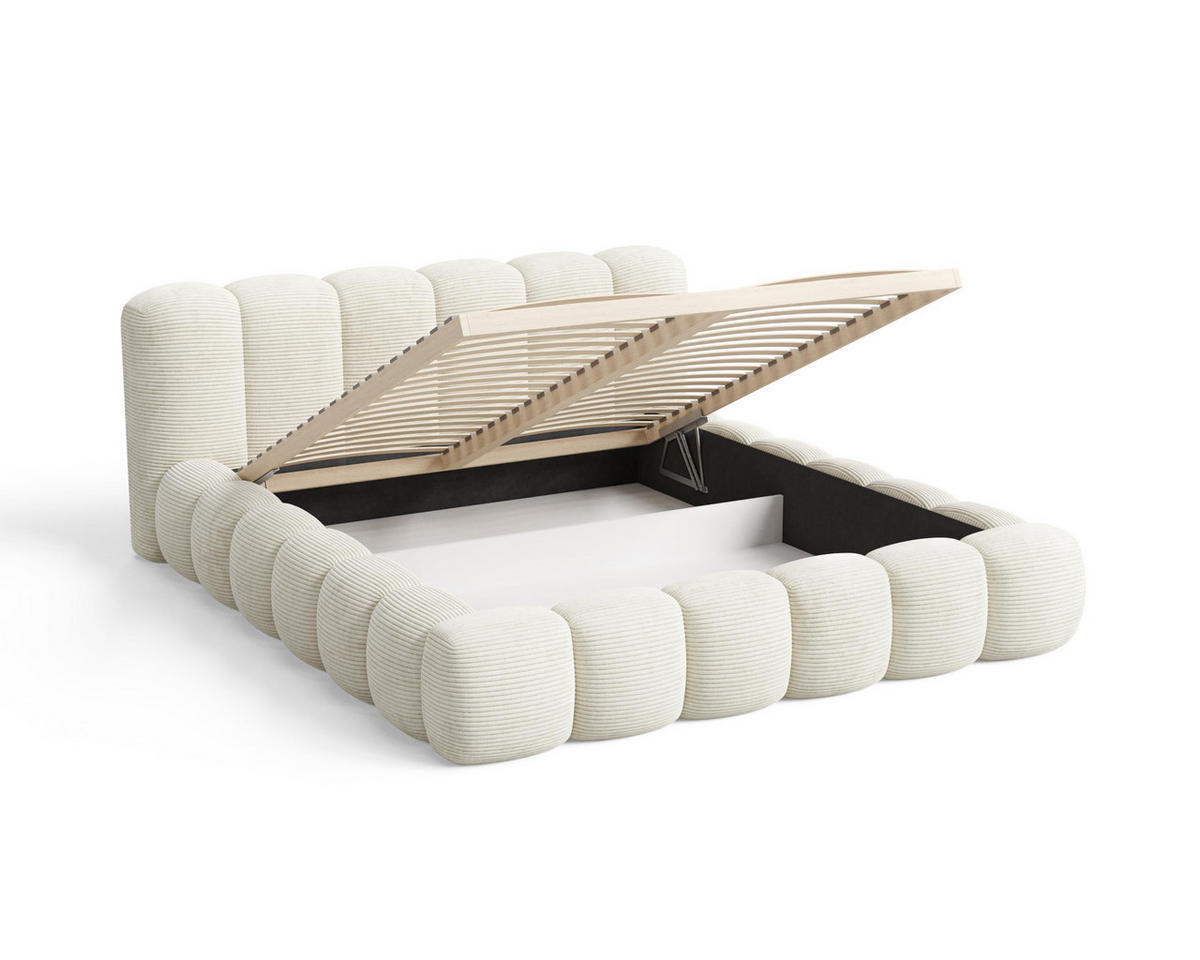 POLSTERBETT 140x200 mit Bettkasten, Lattenrost und Kopfteil, Poso Cord-Stoffbezug Beige - Beige, Holz (140/200cm) - Chilly