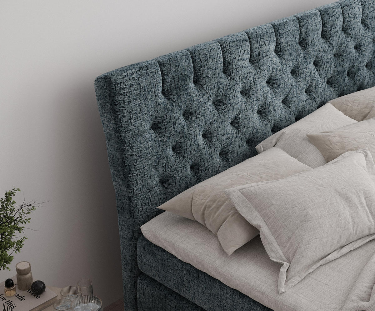 BOXSPRINGBETT Seraphine Blau 200/200 cm - Blau/Schwarz, Holz/Holzwerkstoff (200/200cm) - Maison de Reve