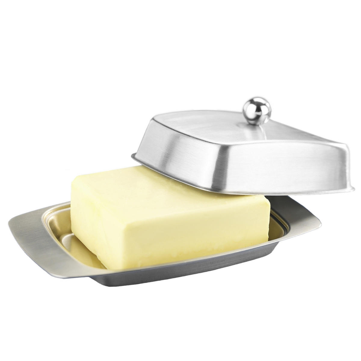 BUTTERDOSE aus Edelstahl Silbern 17,5/10,5/7 cm - Silberfarben, Metall (10.5/7/17.5cm) - Maximex
