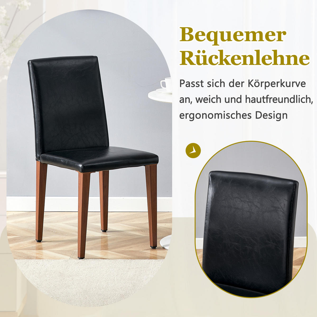 STUHL-SET DE-36598 2 Stück mit PU-Bezug und Metallbeinen Walnussfarben - Walnussfarben, Metall (47/90/41cm) - ComfortXL