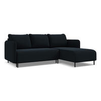 ECKSOFA mit Schlaffunktion Samt Stoff Blau - Blau/Schwarz, Holz/Textil (236/162cm) - Makamii