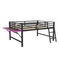 METALLBETT 140/200 cm DE-04628, mit Schreibtisch und LED-Lichtband in Schwarz - Schwarz, Metall (140/200cm) - ComfortXL