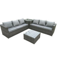 GARTENMÖBEL SET Polyrattan 6-Sitzer - Dunkelgrau/Grau, Glas/Kunststoff - Fimous