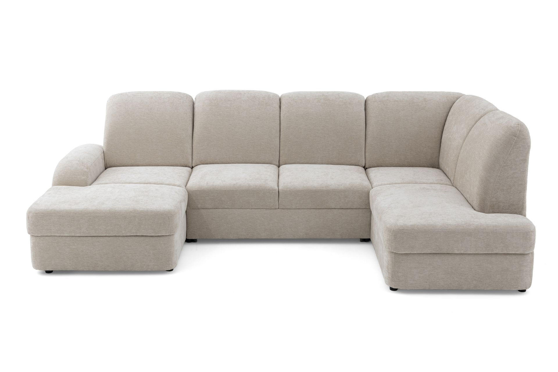 ECKSOFA VIBE U Rechts mit Schlaffunktion 129x263 Chenille Beige - Beige/Schwarz, Holz/Kunststoff (186/102/280cm) - Muffo