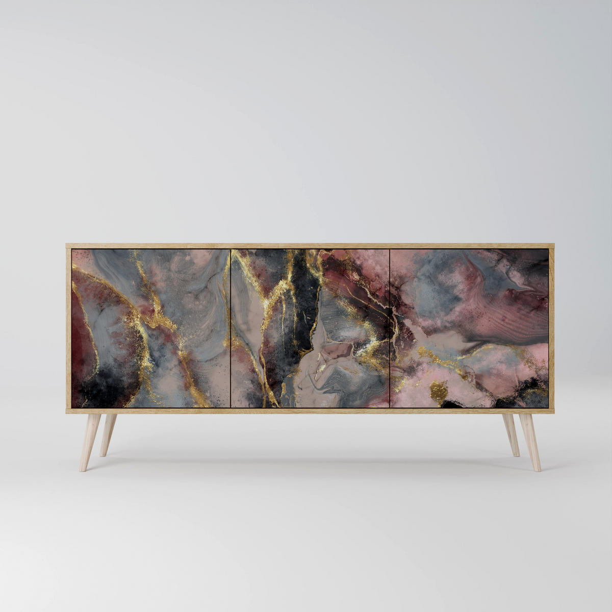 SIDEBOARD GOLDEN TIDES, Eicheneffekt, 164,5x42x77,5 cm, 3 Türen - Eichefarben/Buchefarben, Holzwerkstoff/Buchenholz (164.5/77.5/42cm) - SpaceRebels