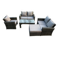 GARTENGARNITUR Polyrattan Dunkelgrau 6-Sitzer - Dunkelgrau, Metall - Fimous