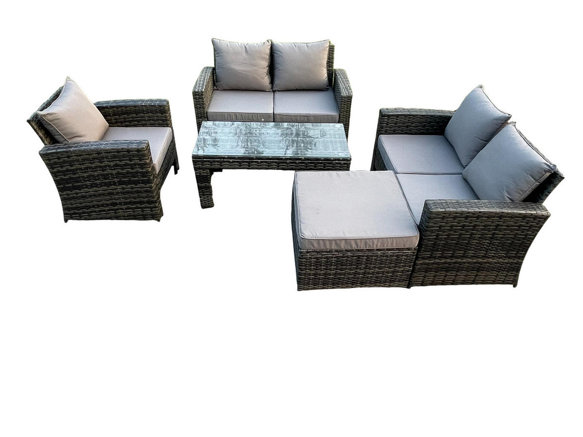 GARTENGARNITUR Polyrattan Dunkelgrau 6-Sitzer - Dunkelgrau, Metall - Fimous