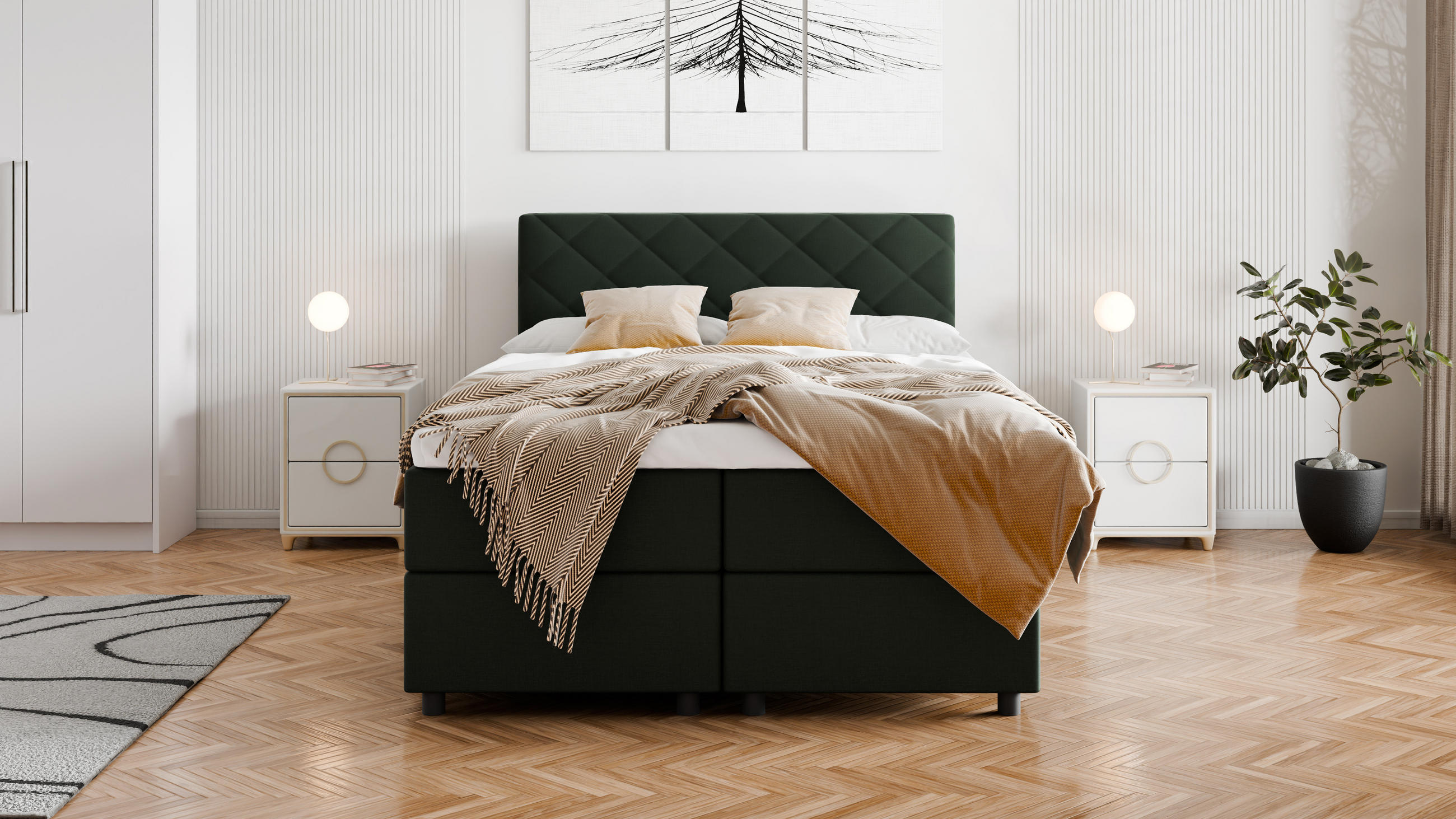 Thumbnail - Panda Möbel Boxbett, Grün, Holz, Mode, 140x215 cm, Oeko-Tex® Standard 100, Schlafzimmer, Betten, Boxspringbetten