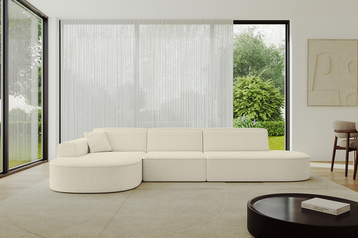 ECKSOFA Ottomane Links MARI-L2 - 317x163x73,5 cm Beige Bouclé - Beige/Schwarz, Holzwerkstoff/Kunststoff (165/321cm) - ALTDECOR
