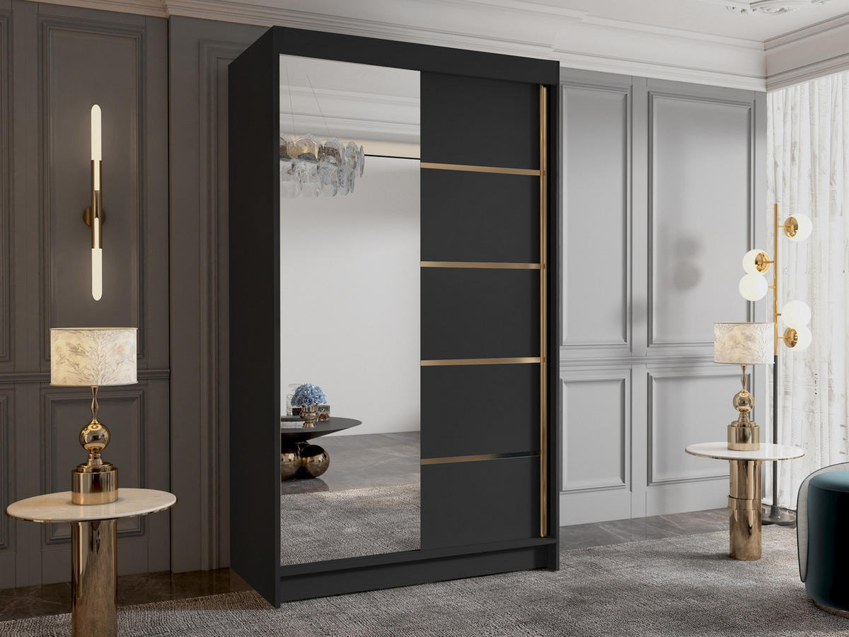 SCHIEBETÜRENSCHRANK Vigo III - Goldfarben/Schwarz, Holzwerkstoff/Metall (100/200/58cm) - MIRJAN24