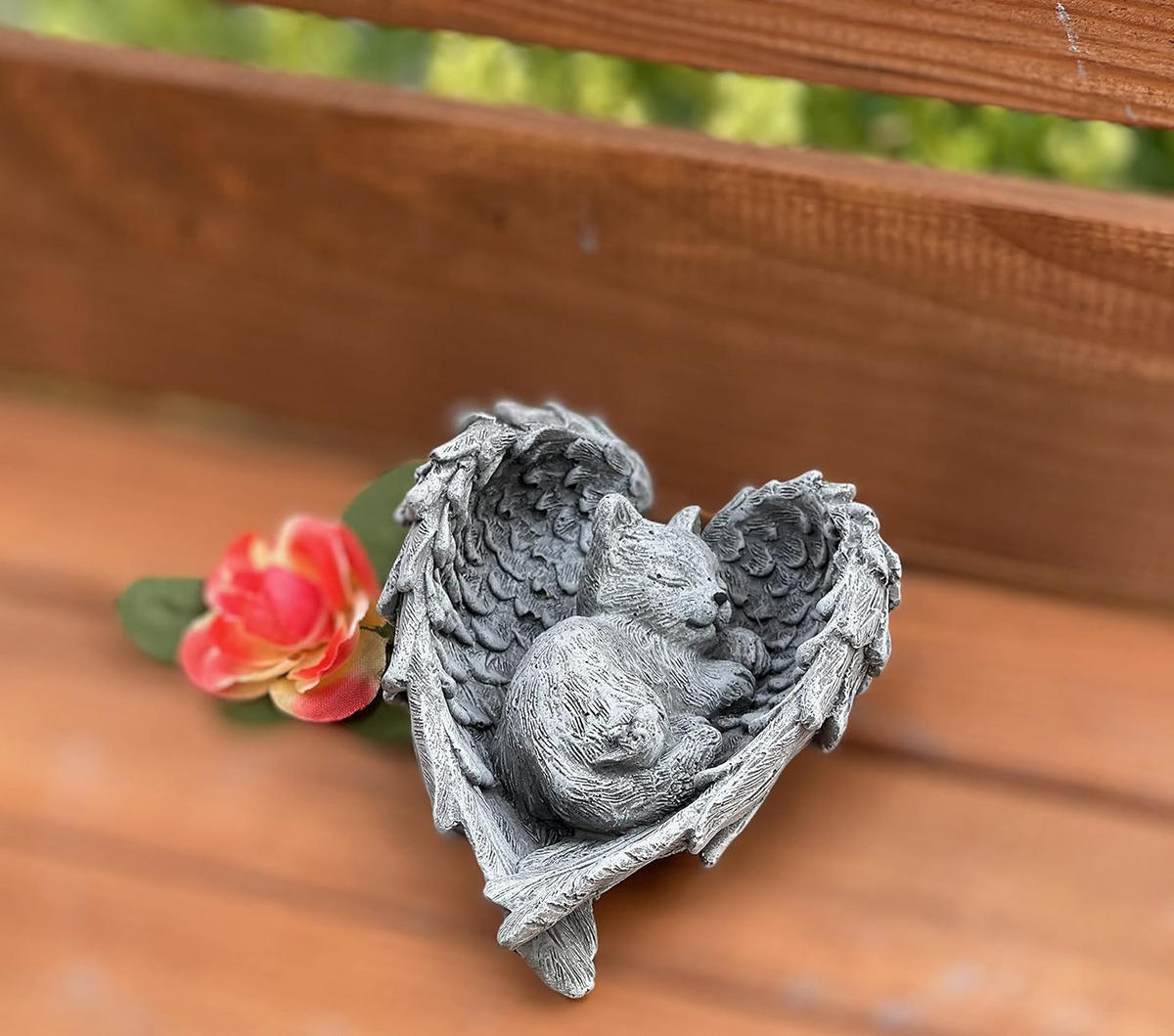 STEINFIGUR Katze im Flügel frostfest Steinguss Grabschmuck - Grau, Stein (11/5/8cm) - stoneandstyle