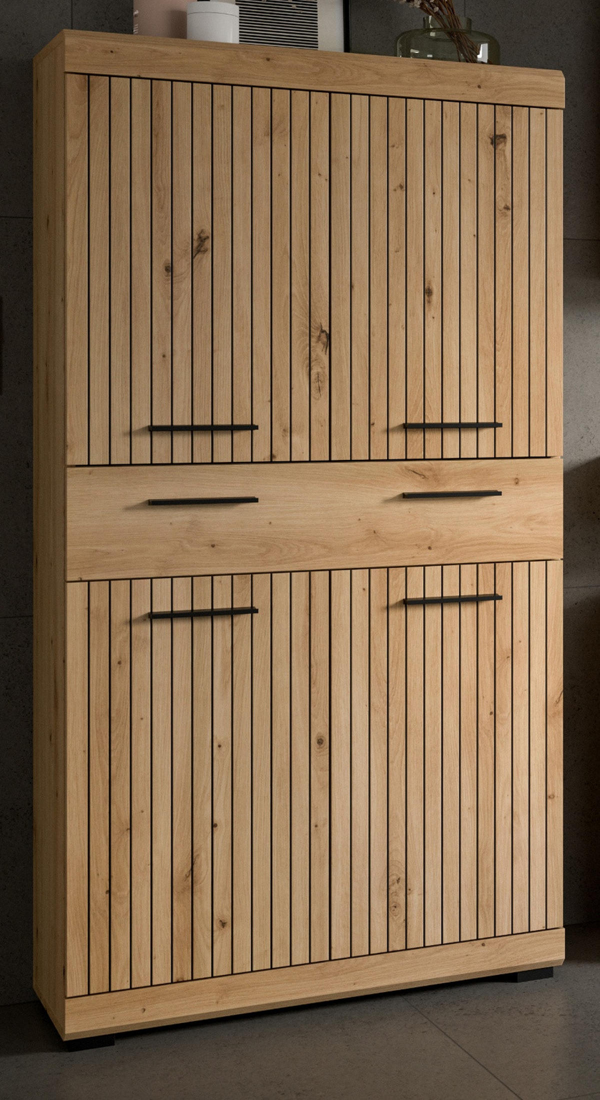 MIDISCHRANK Eiche Artisan 74 x 143 cm, Badschrank mit viel Stauraum - Schwarz/Eiche Artisan, Holzwerkstoff/Kunststoff (74/143/31cm) - Inn.Furn