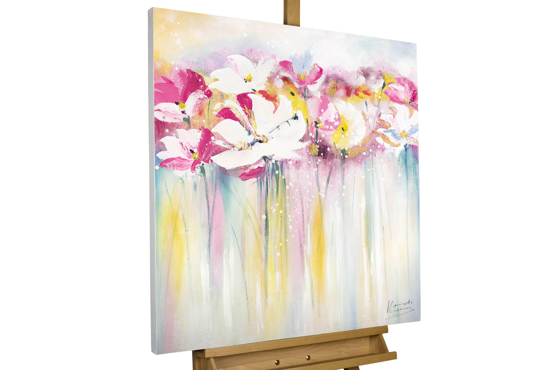 ÖLGEMÄLDE 80/80 cm - Pink/Weiß, Holz/Textil (1.6/80cm) - KUNSTLOFT