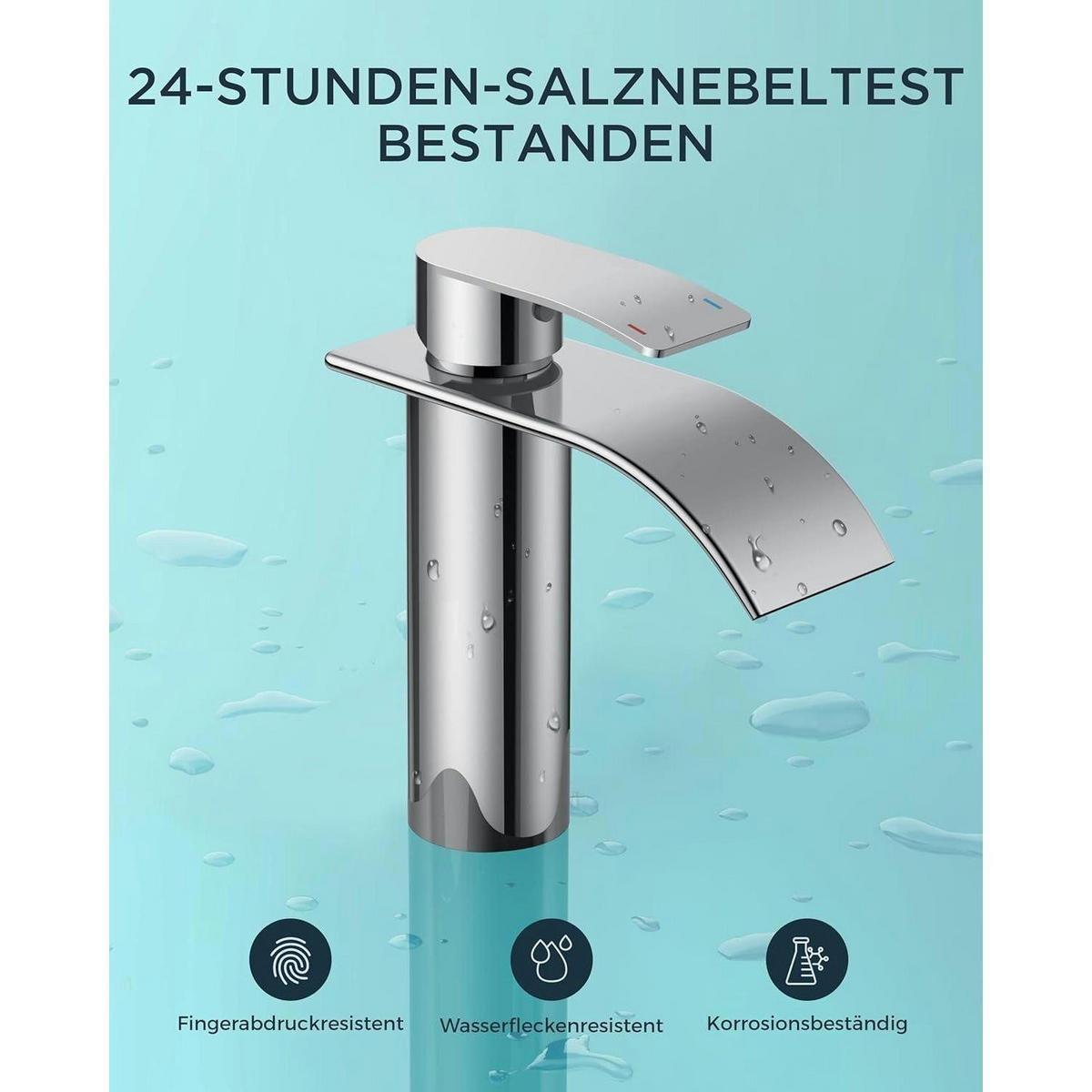 WASCHTISCHARMATUR Wasserfall Einlochmontage polierter Chrom - Silberfarben, Metall (12.7/7.5/17.8cm)