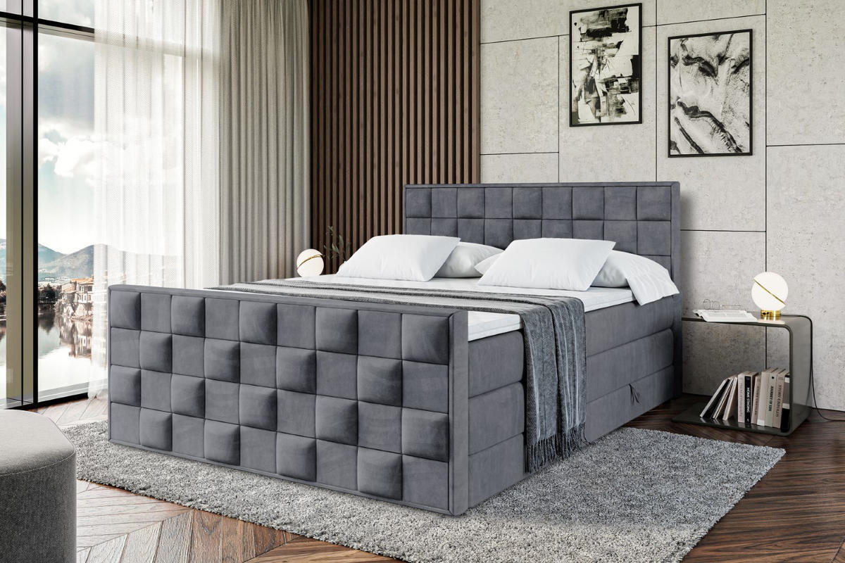 BOXSPRINGBETT ZAFIRA KING - 180 x 200 - H3/H4 - Dunkelgrau - Dunkelgrau, Holzwerkstoff (180/200cm) - ALTDECOR