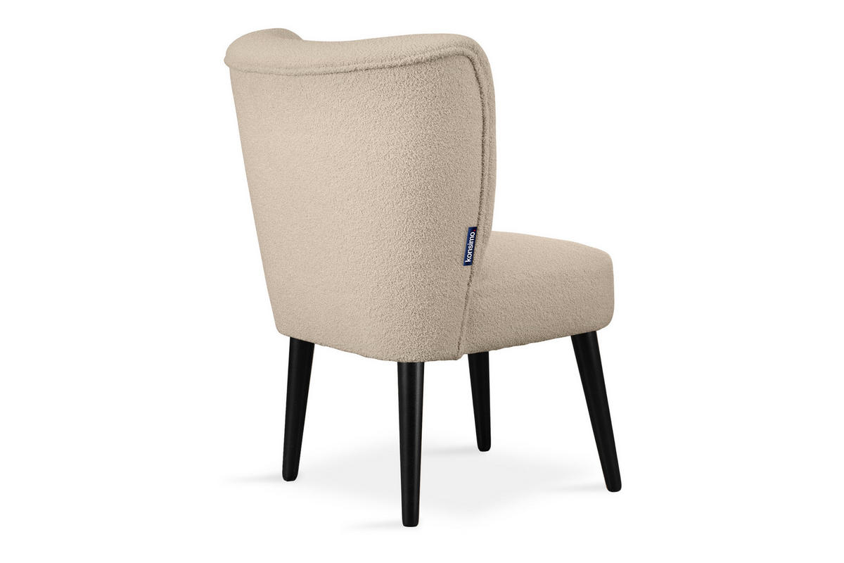 COCKTAILSESSEL APPA uf hohen schwarz lackierten Beinen aus Buchenholz, aus recyceltem Boucle-Stoff, Beige/Schwarz - Beige/Schwarz, Holz/Textil (63/89/65cm) - KONSIMO®
