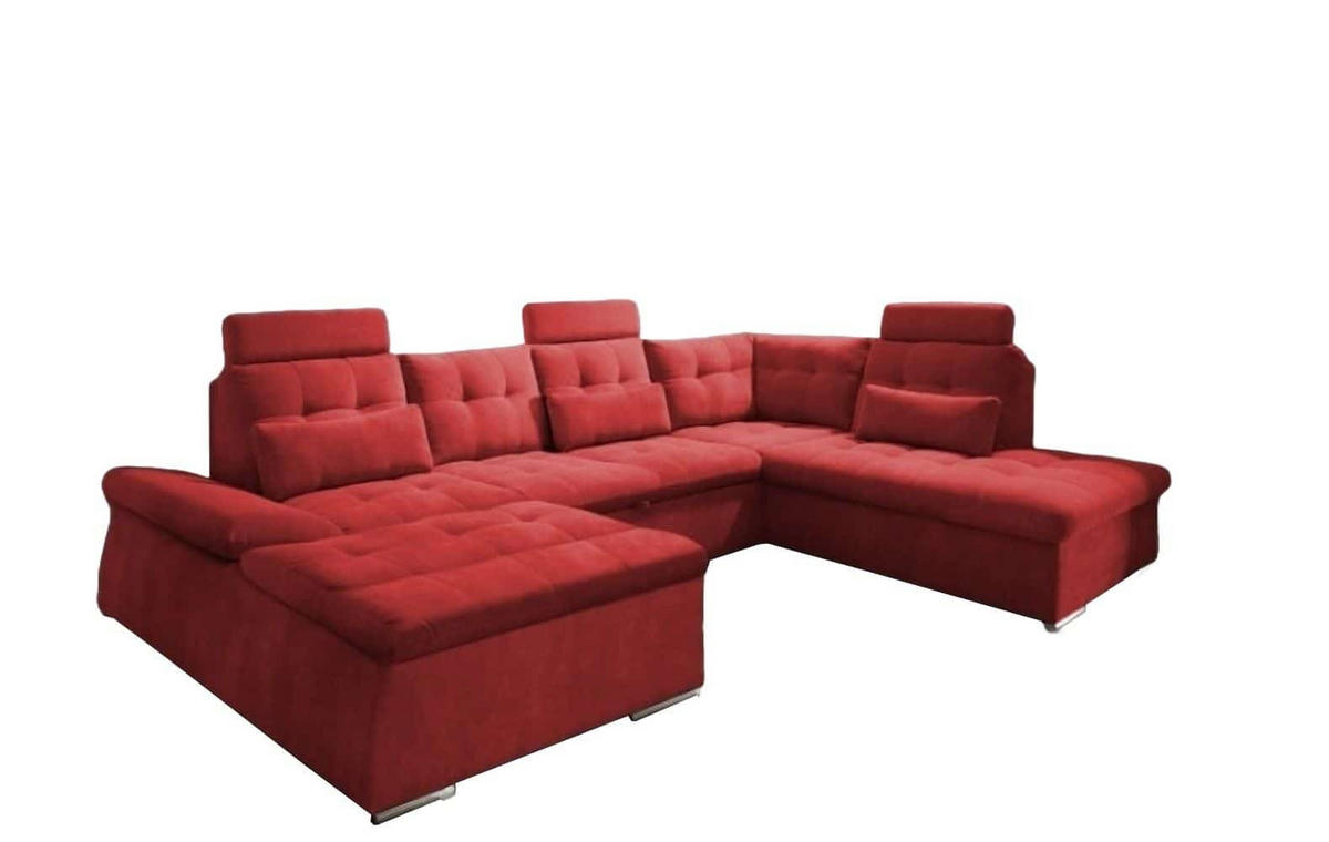 WOHNLANDSCHAFT mit Schlaffunktion, Bettkasten, Armlehnfunktion und verstellbaren Kopfstützen - Chromfarben/Rot, Textil (219/103/324cm) - ed exciting design