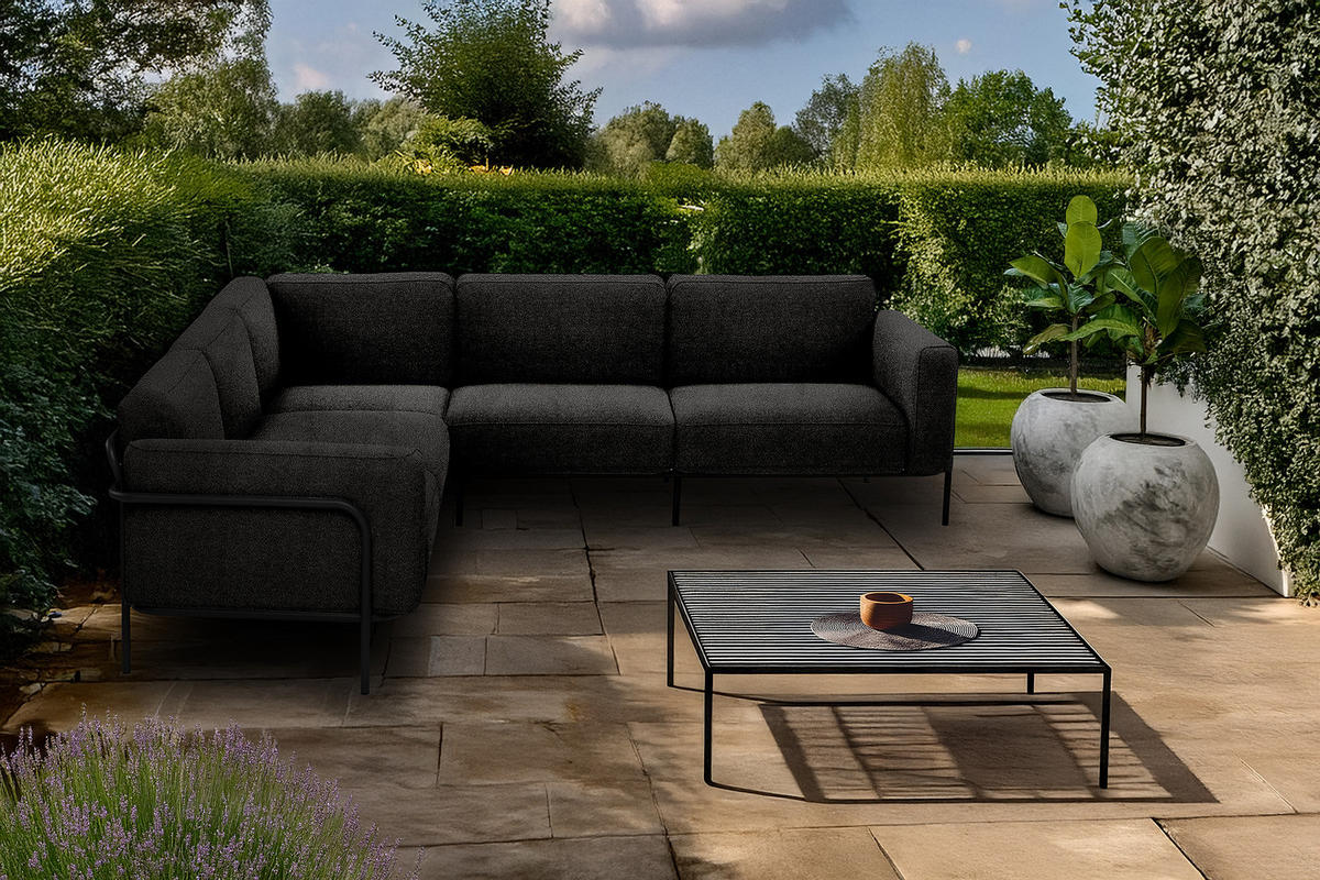 OUTDOOR-ECKSOFA - Schwarz, Textil/Metall (247/76/247cm) - home24